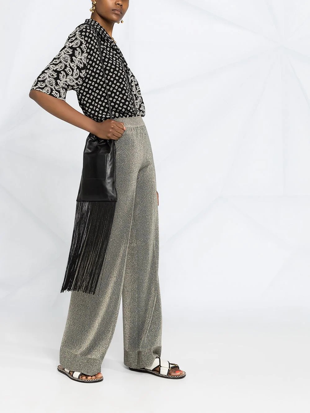 glitter loose-fit trousers - 4