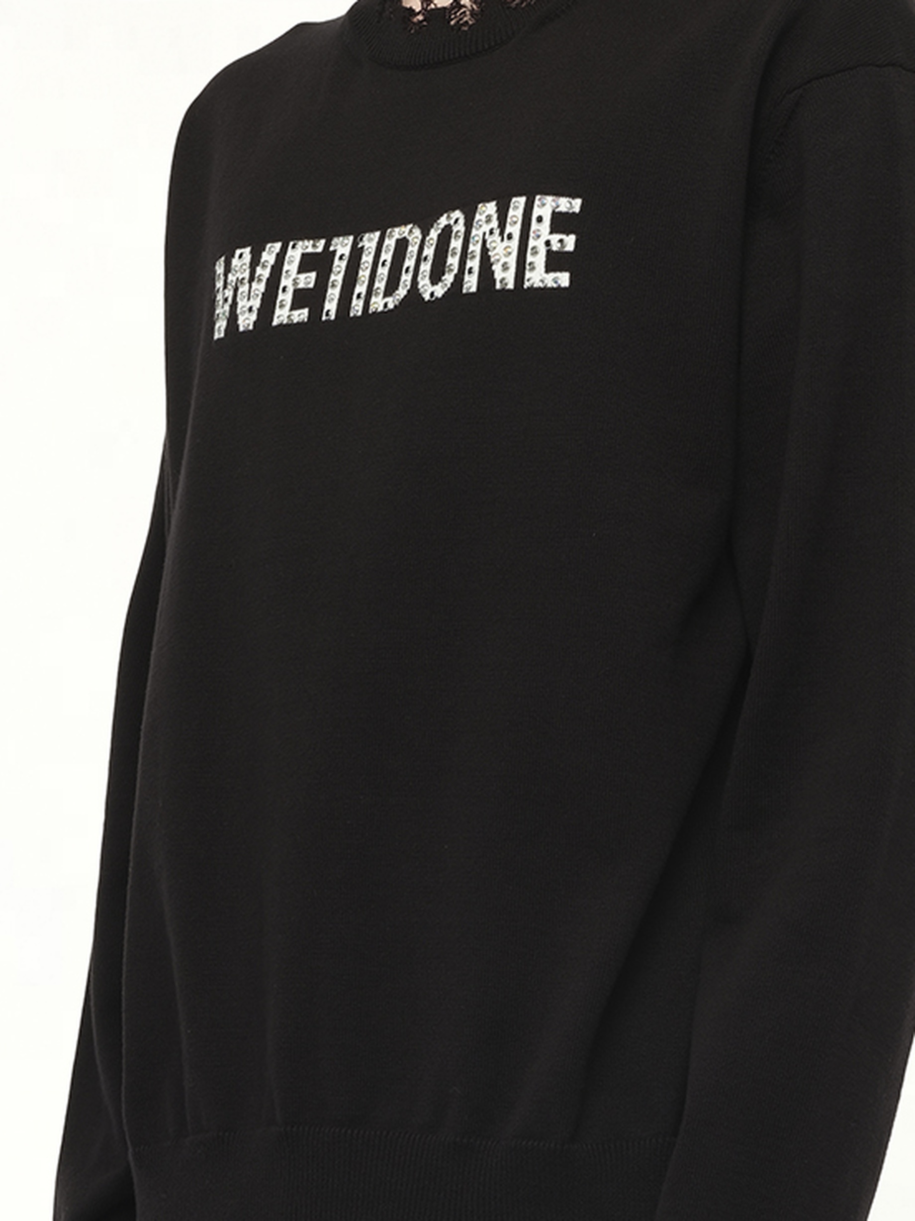 Grunge Rhinestone Logo Sweater in Black - 3