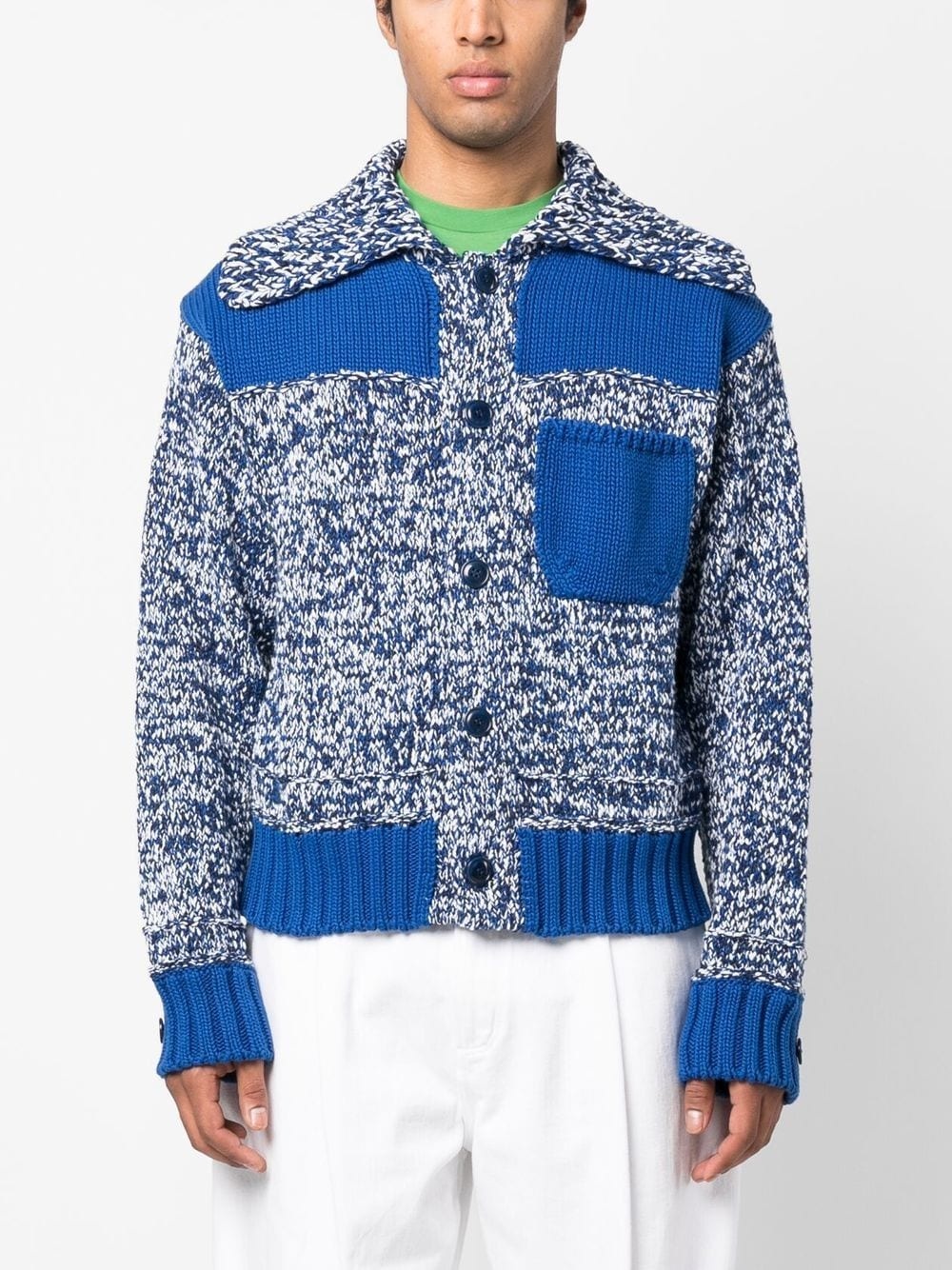 contrast-panel knitted cardigan - 3