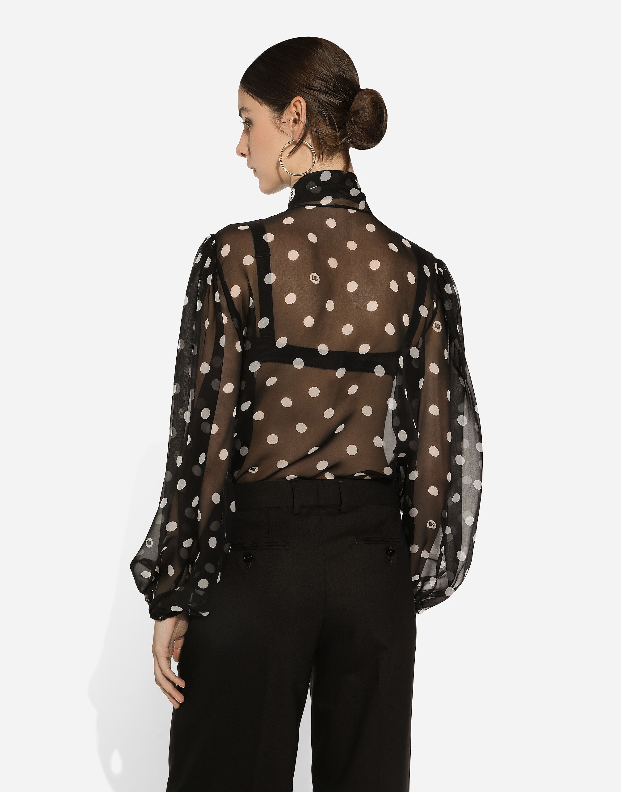 Chiffon pussy-bow blouse with polka-dot print - 5