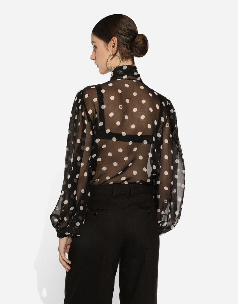 Chiffon pussy-bow blouse with polka-dot print 5