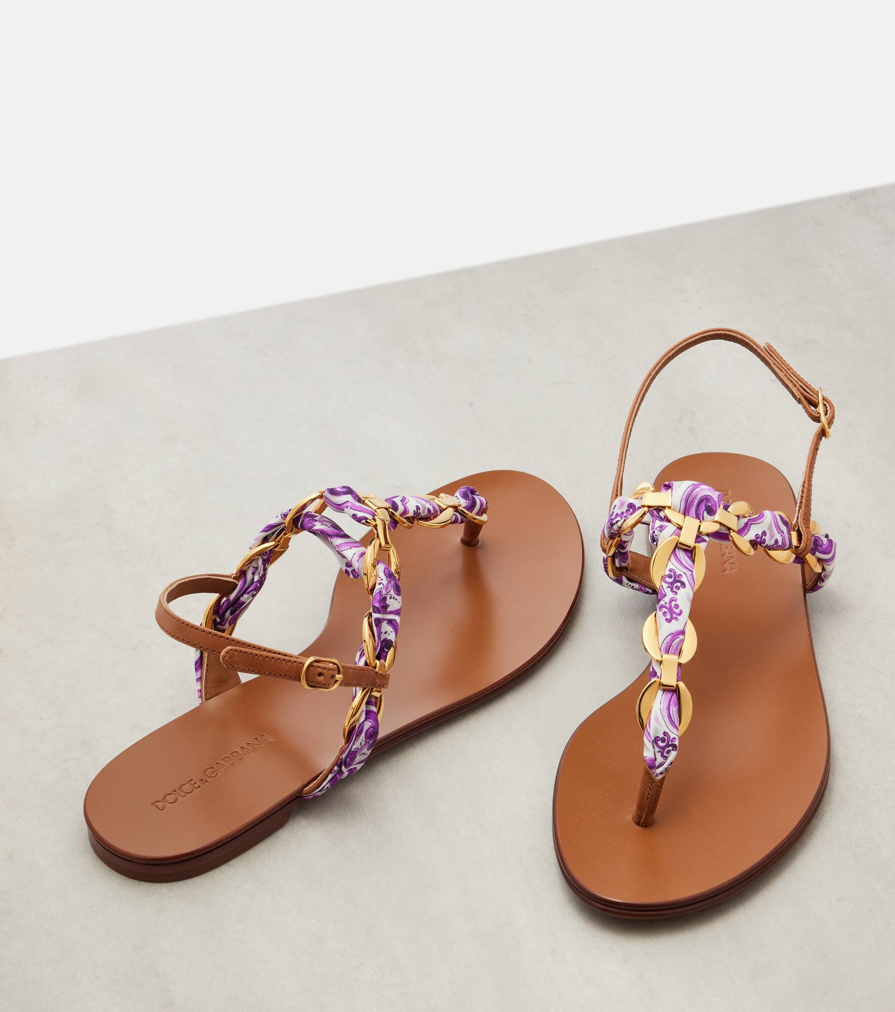 Majolica leather-trimmed satin thong sandals - 5