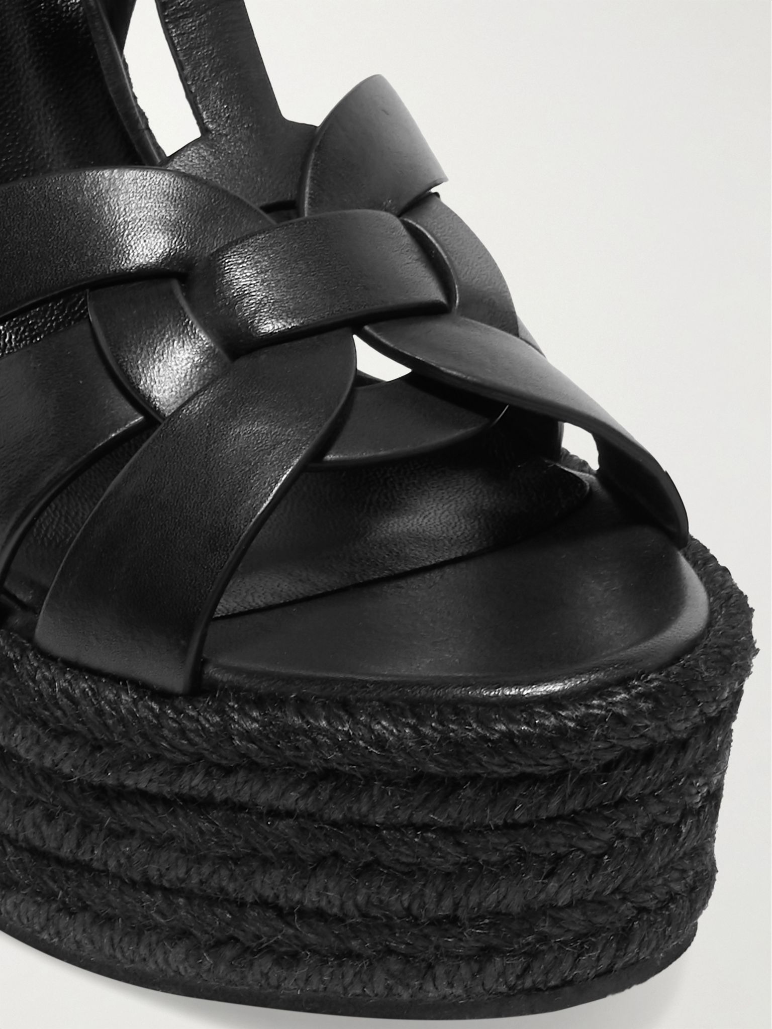 Tribute woven leather espadrille wedge sandals Black - 4