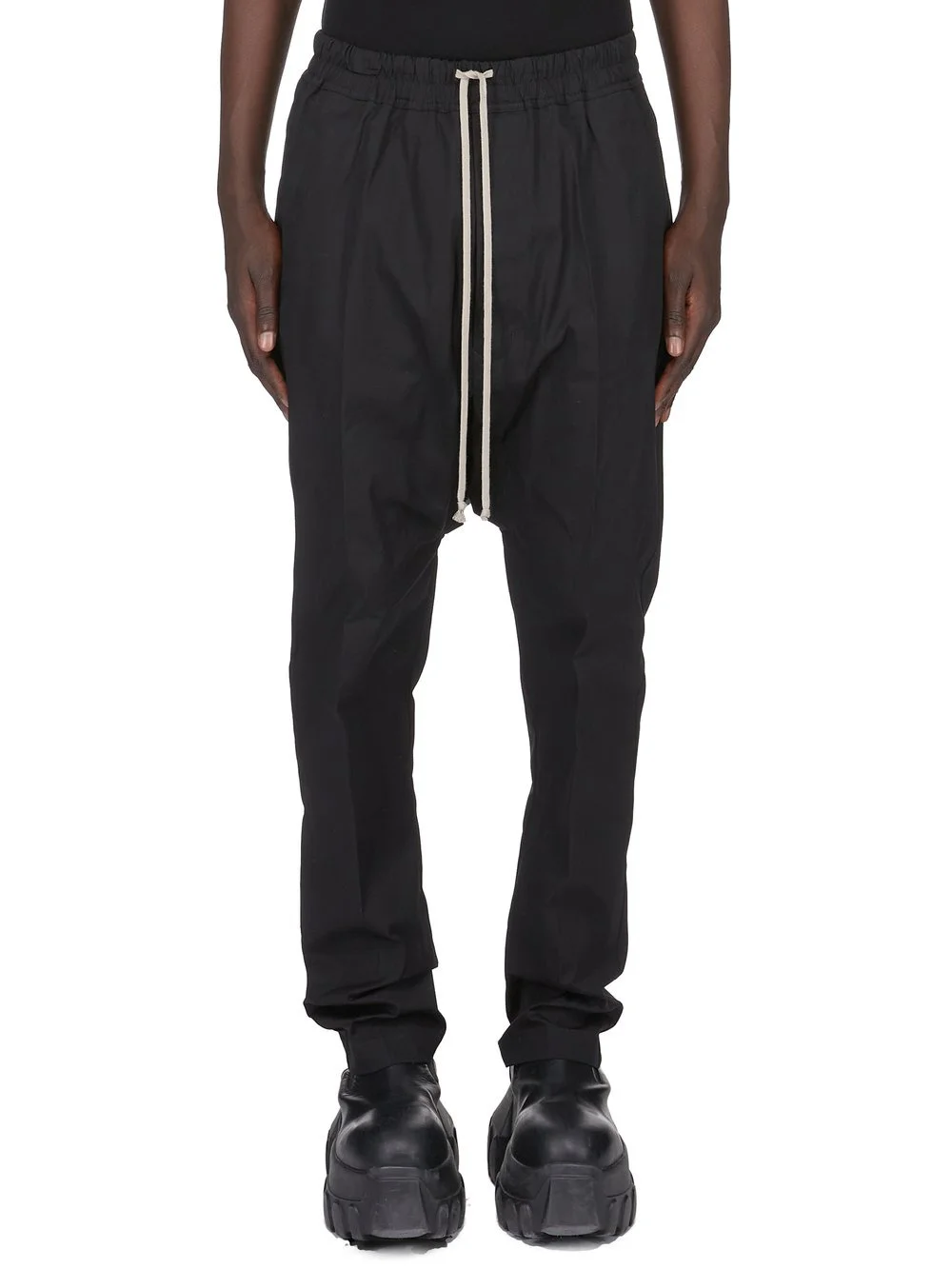 Black Temple Drawstring Long Trousers - 1