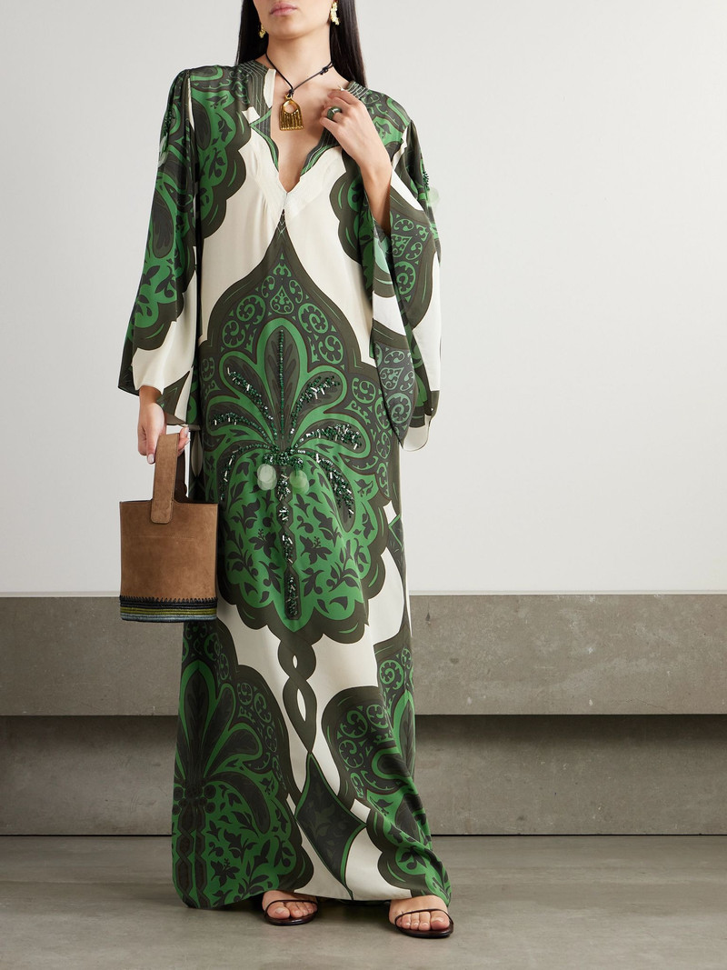 Johanna Ortiz Landscapes embellished printed silk crepe de chine maxi dress Green outlook