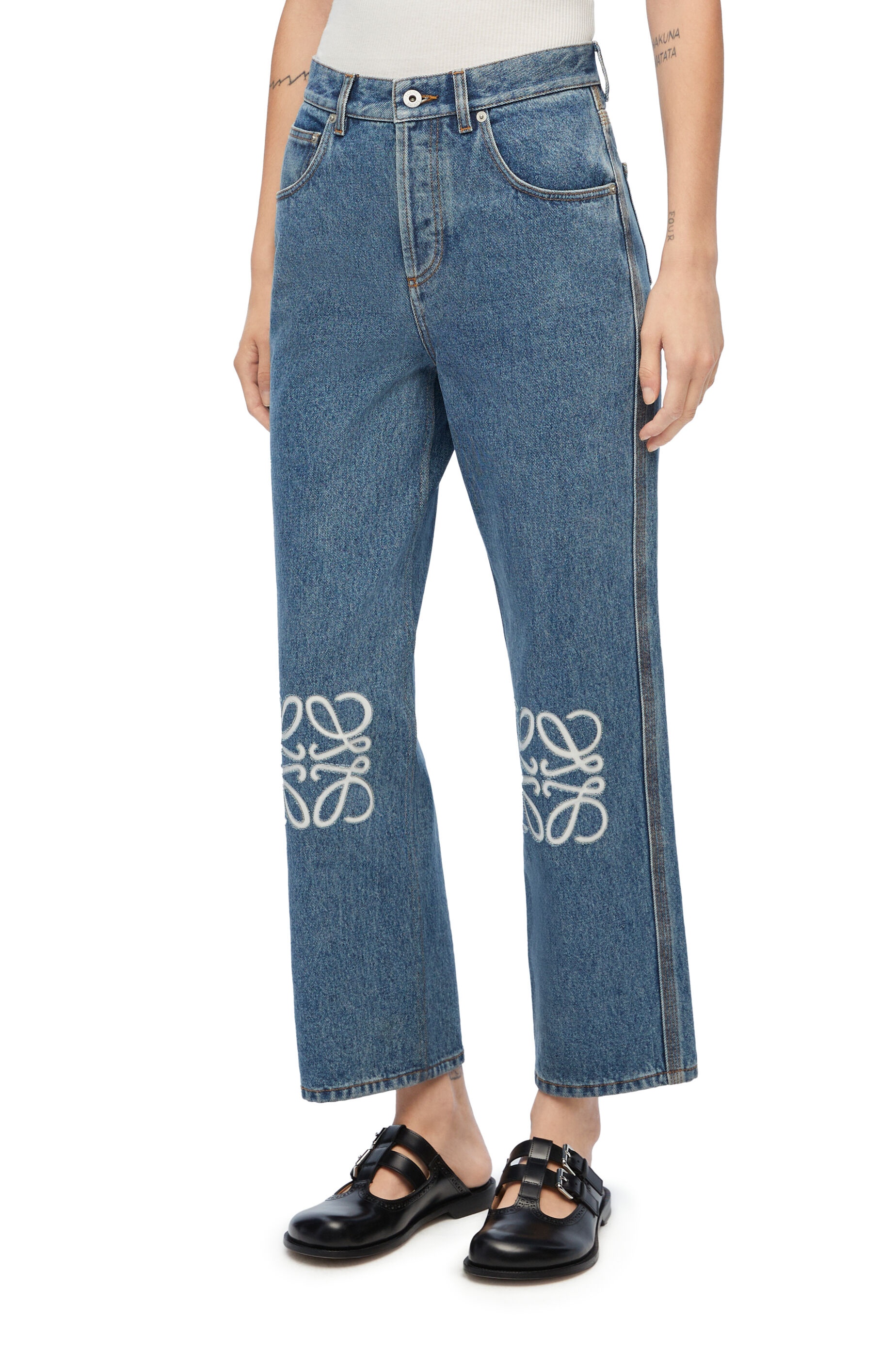 Anagram cropped jeans in denim - 3