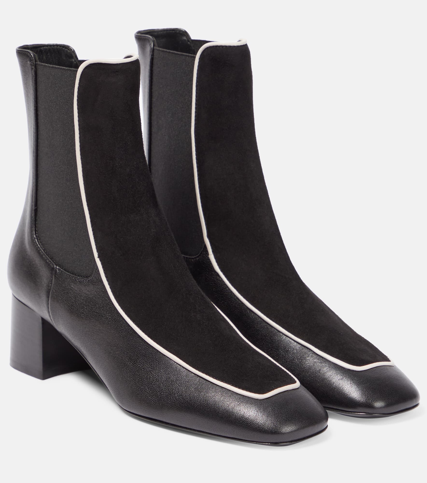 Velvet-trimmed leather ankle boots - 1