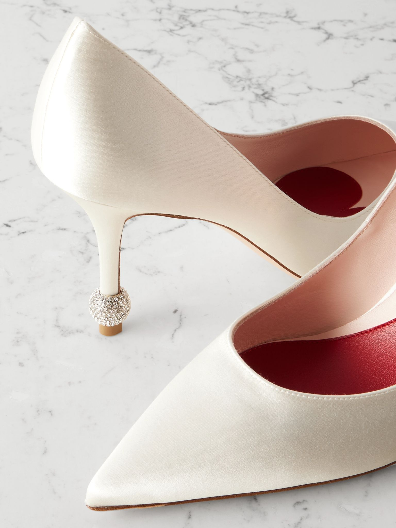 Marlene 85 crystal-embellished satin pumps Ivory - 4