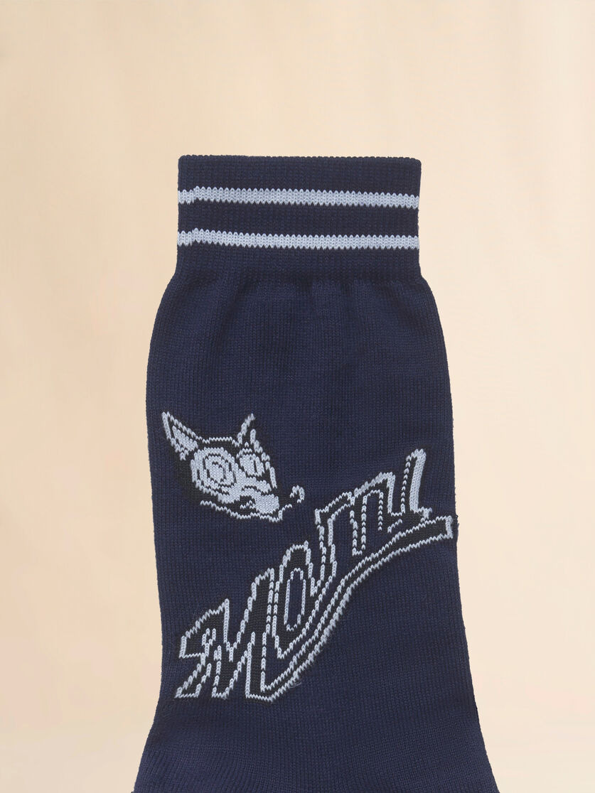 DEEP BLUE COTTON SOCKS WITH WOLF DETAIL - 3