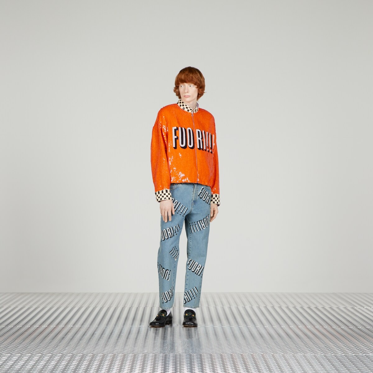 Denim carrot pant with Fuori!! print - 2