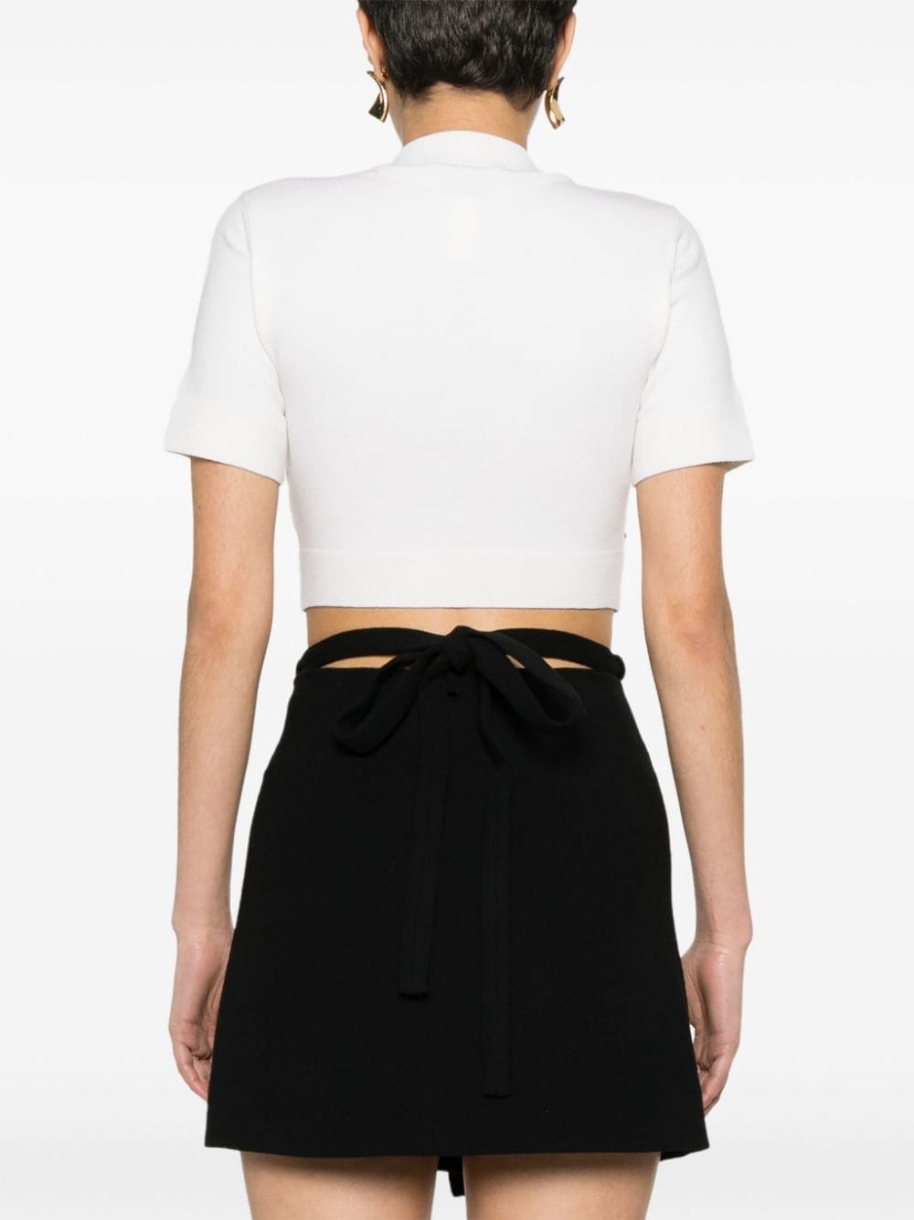 scallop-trim cropped knitted top - 4