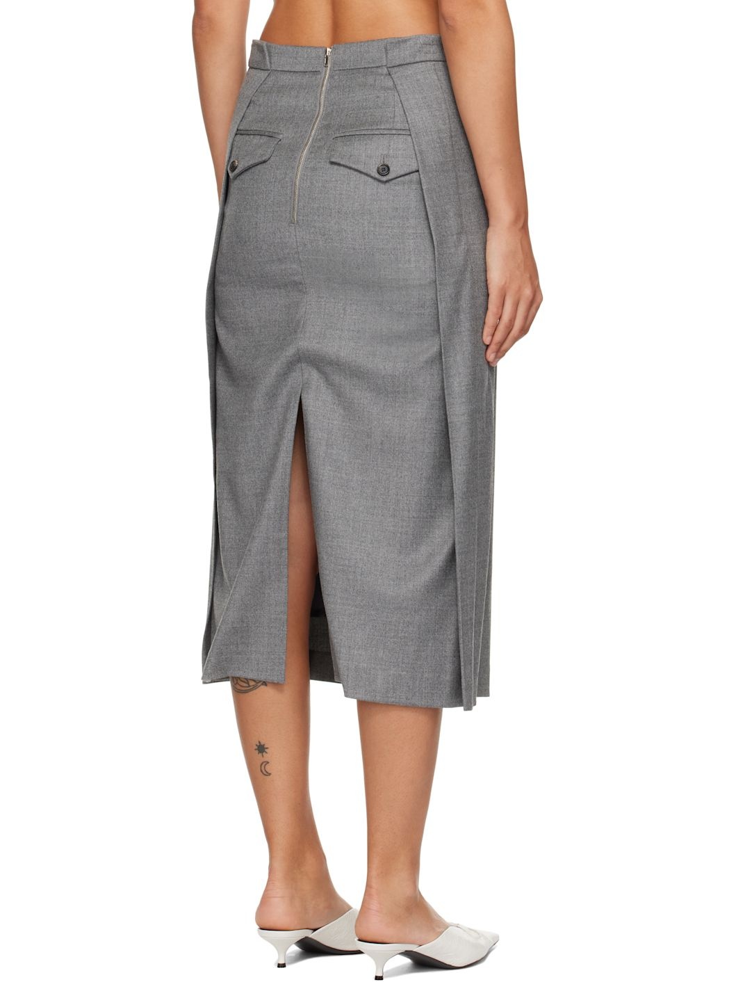 Gray Side Folded Midi Skirt - 3