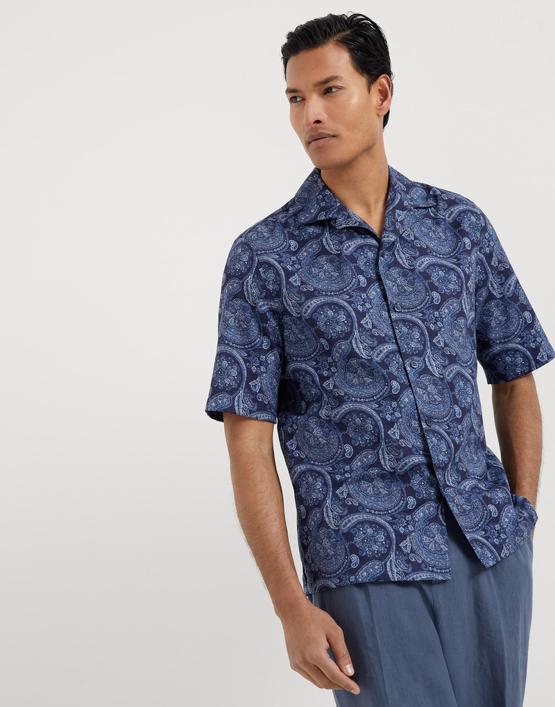 Paisley cotton easy fit short sleeve shirt with camp collar 1