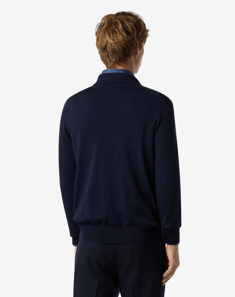 Blue buttonless extra fine wool polo shirt 3