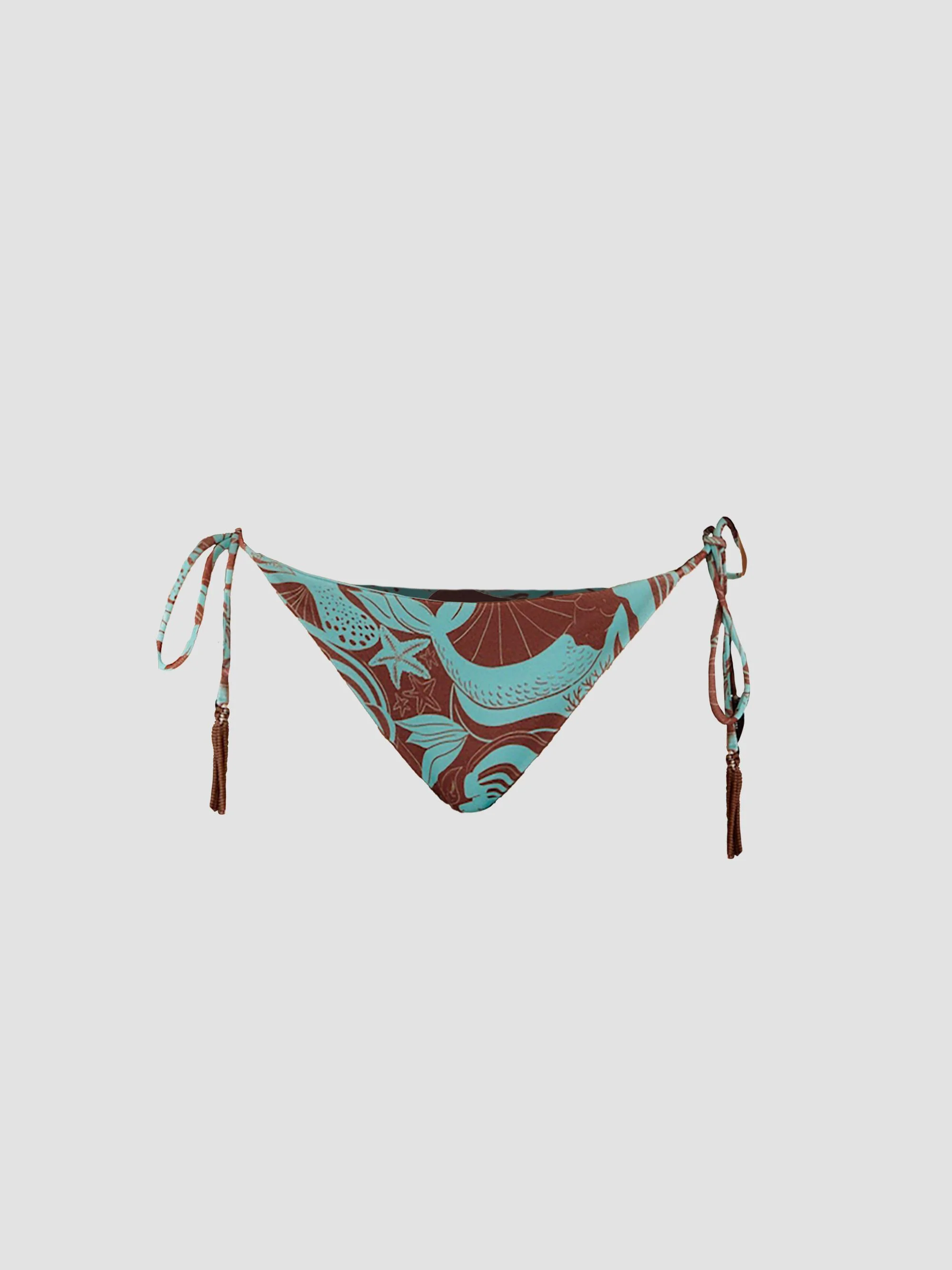 Women's Ocean Print Tie Bikini Bottom - Blue - 1