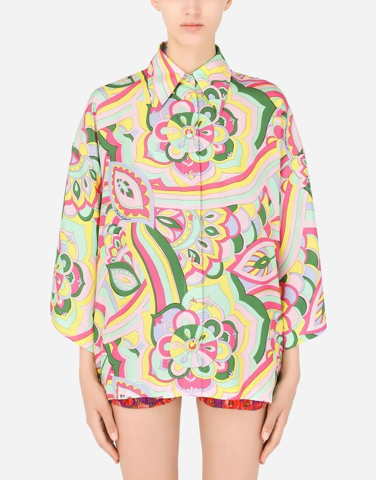 60s-print habotai shirt - 2