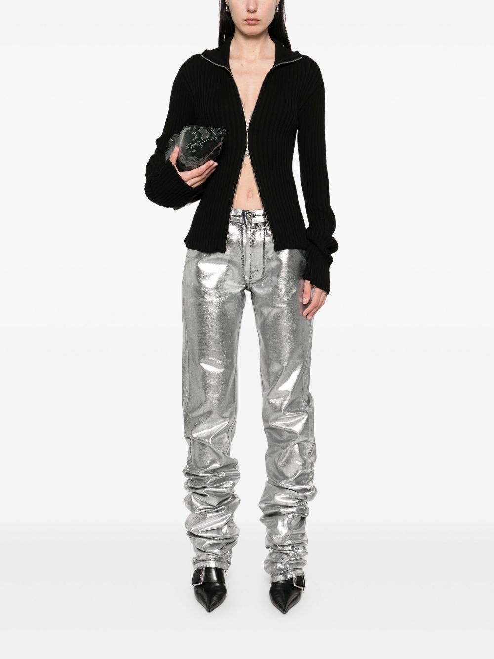 metallic-finish jeans - 2