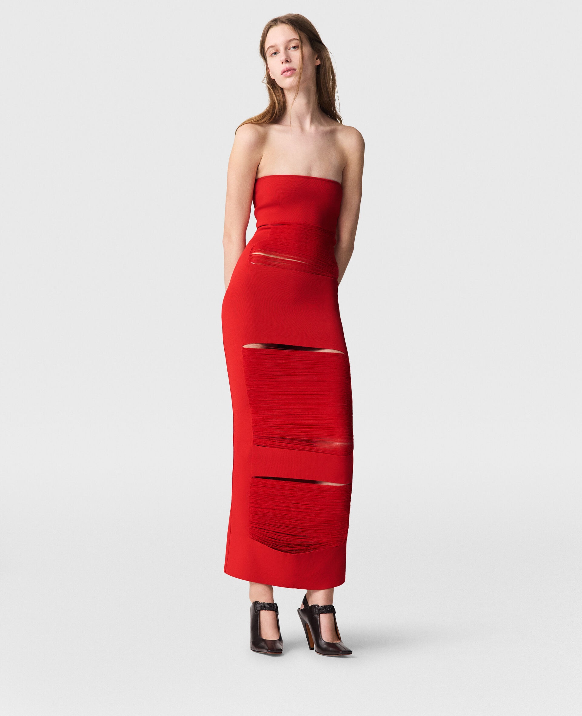 Strapless Shredded Compact Knit Maxi Dress - 2