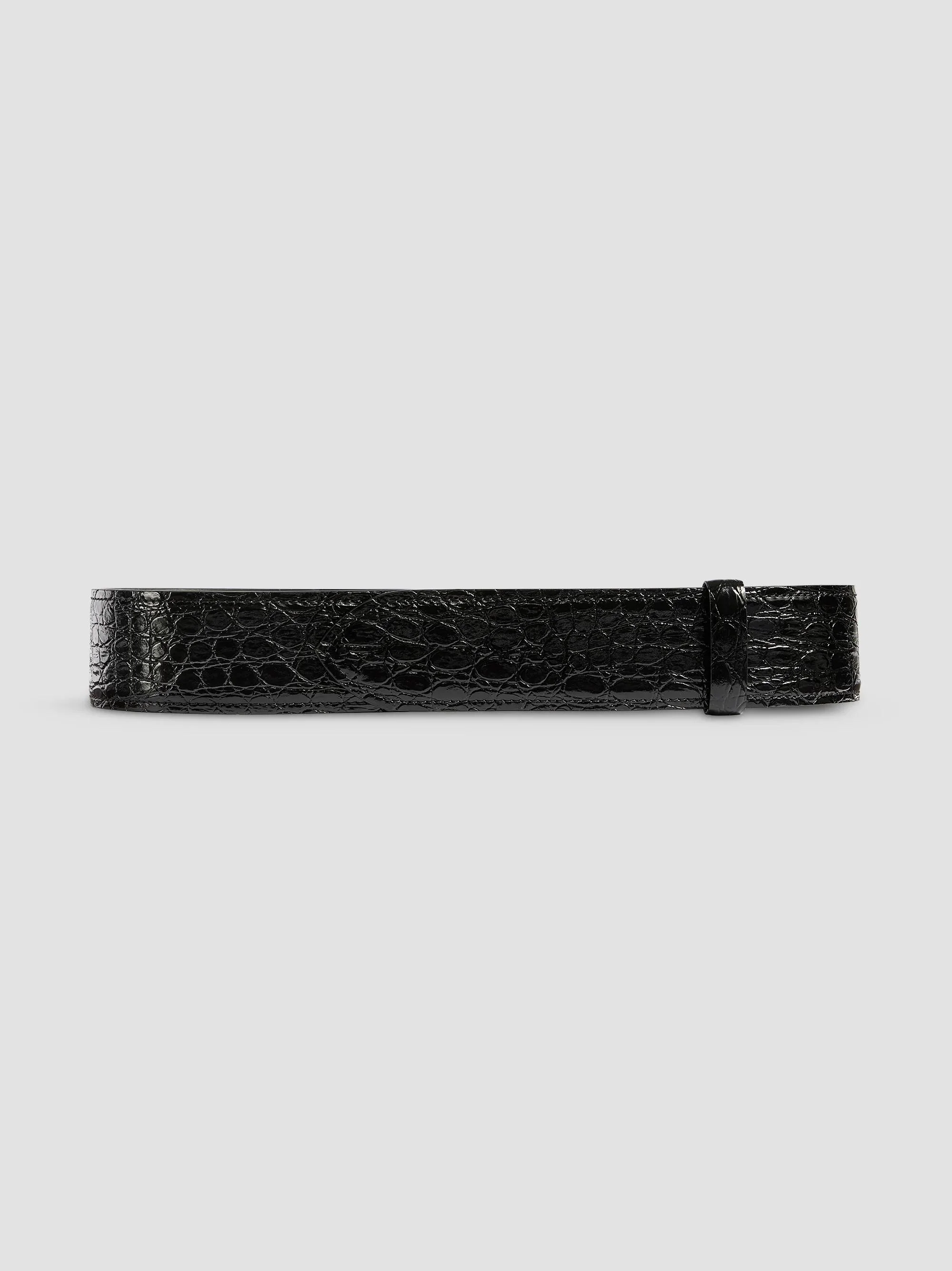 Women's Theo Croc-Embossed Leather Belt - Black - 1
