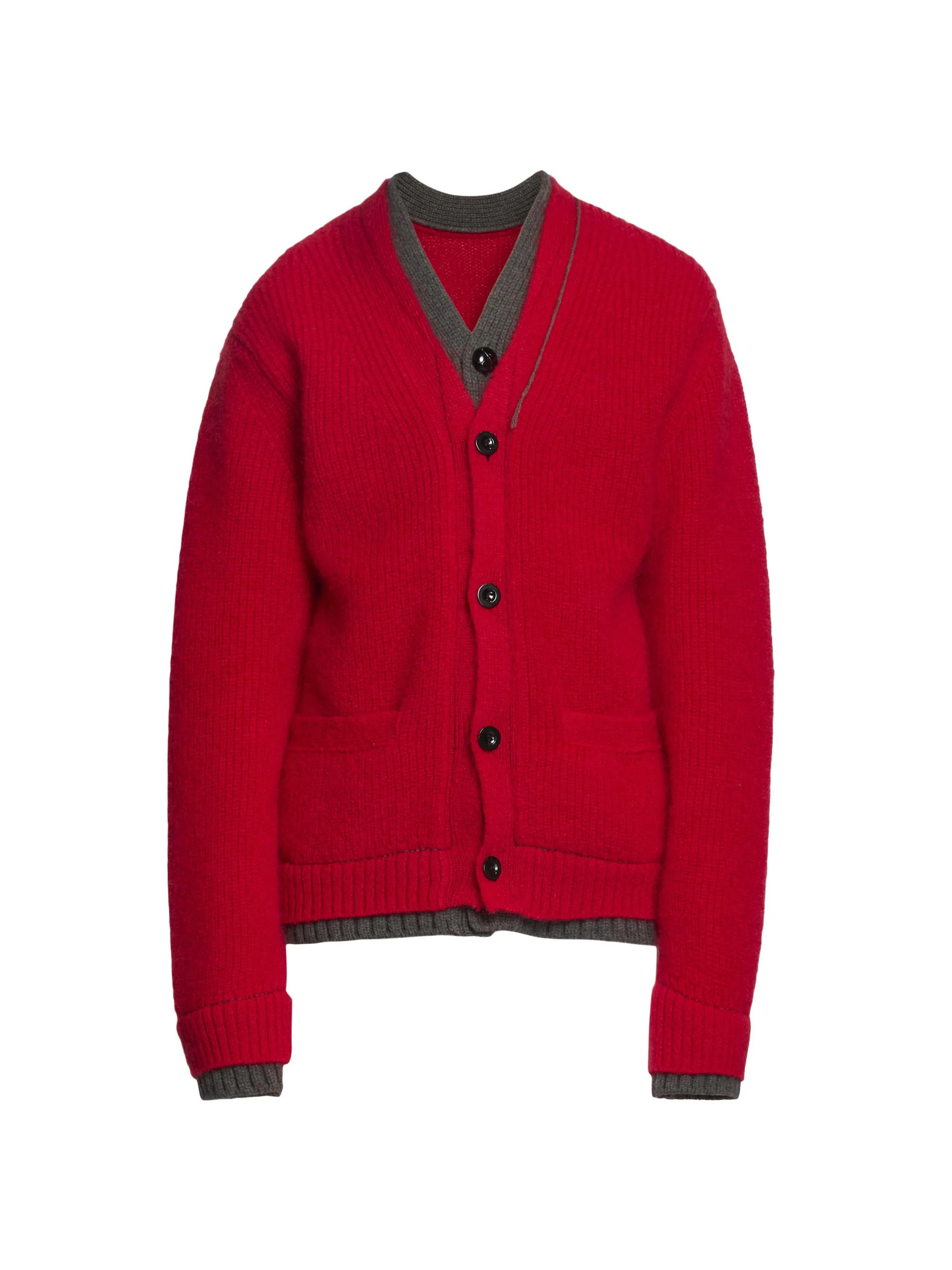 Men's Contrast-Trim Mohair-Blend Cardigan - Red - 1