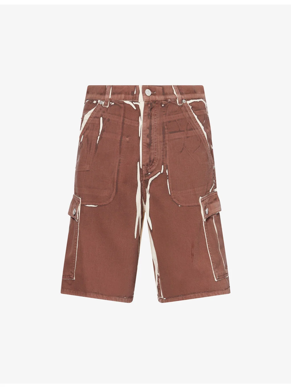 Screen-Printed Denim Cargo Shorts - 1