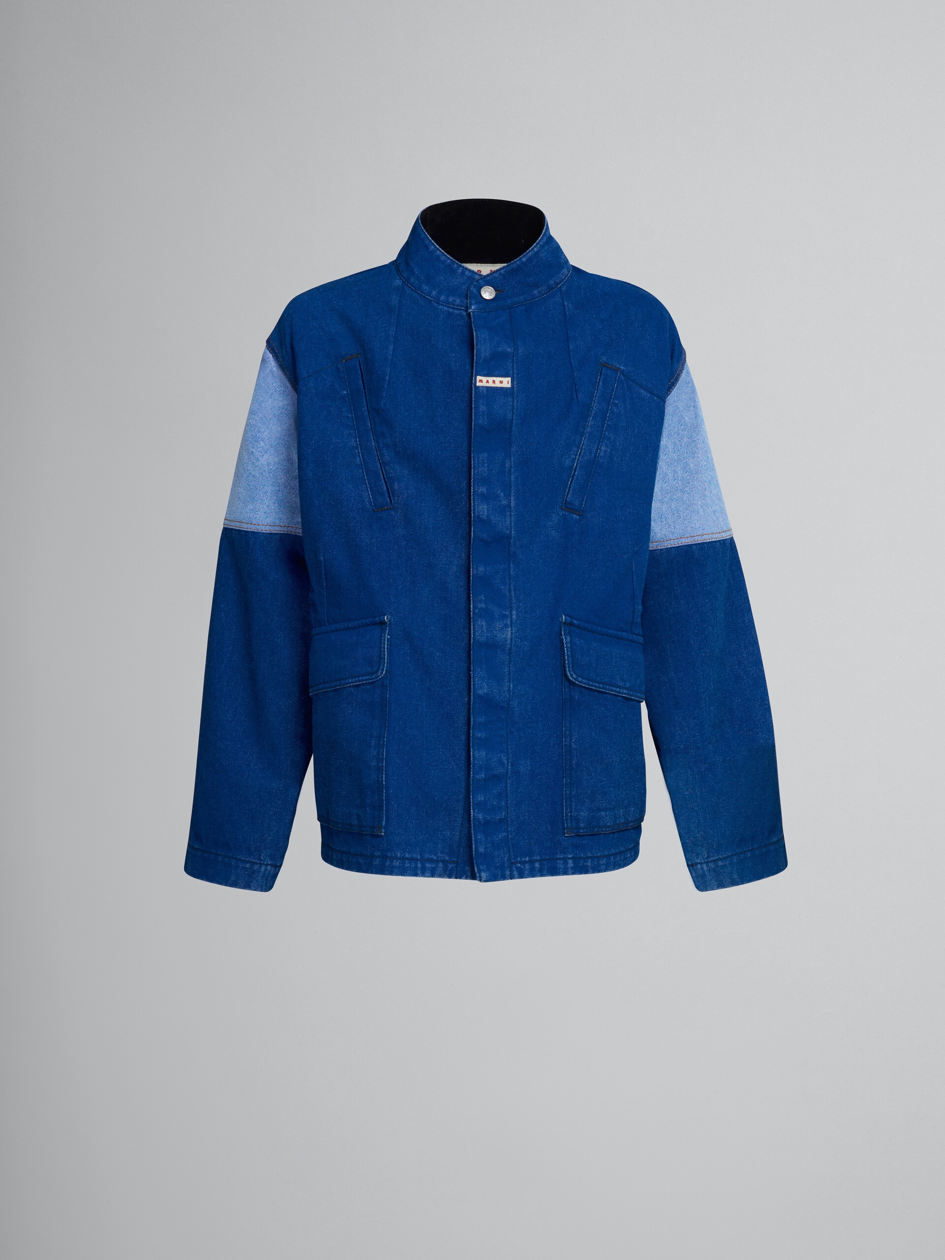 JACKET IN COATED BLUE DENIM - 1