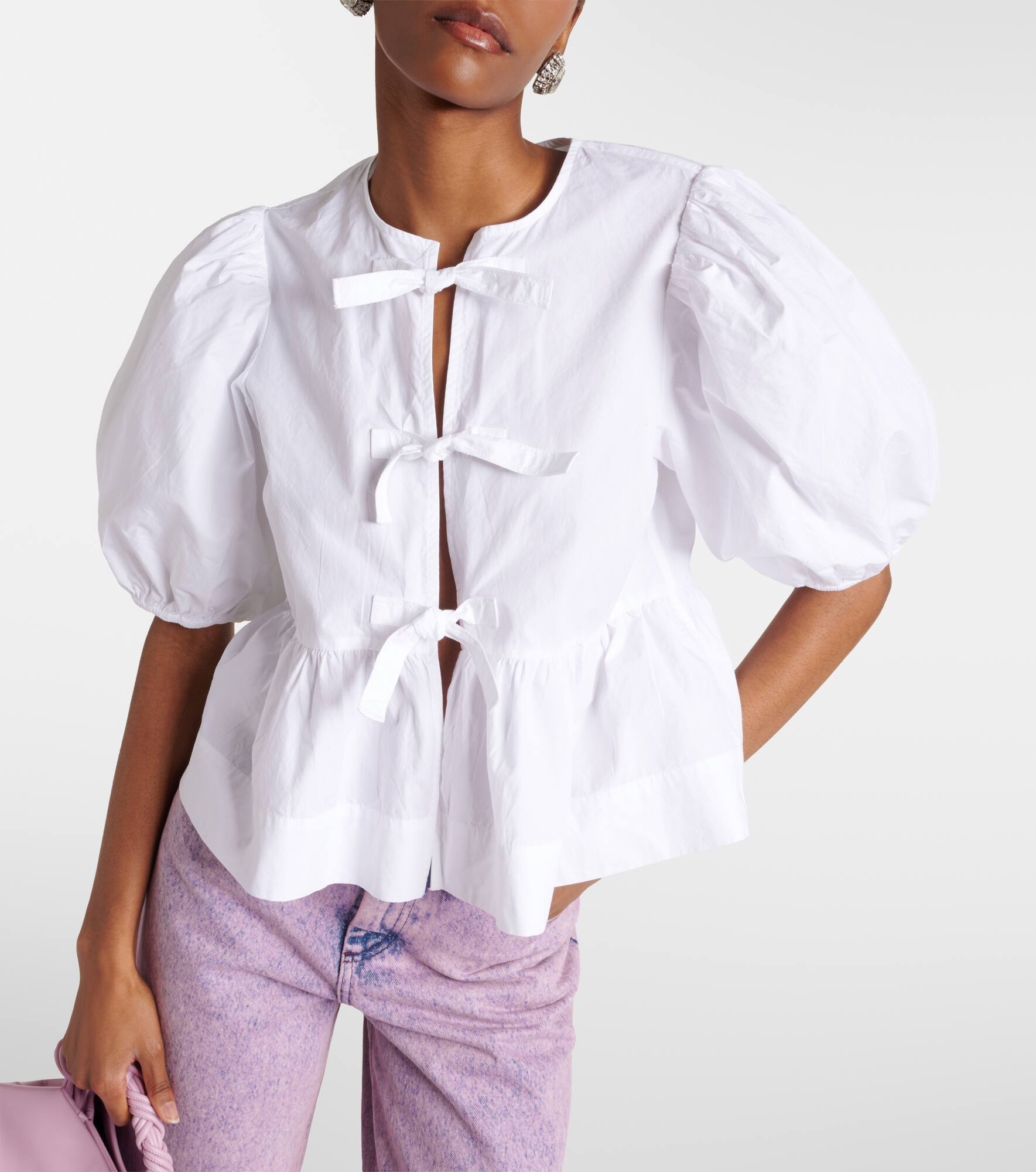 Bow-detail cotton poplin blouse - 4