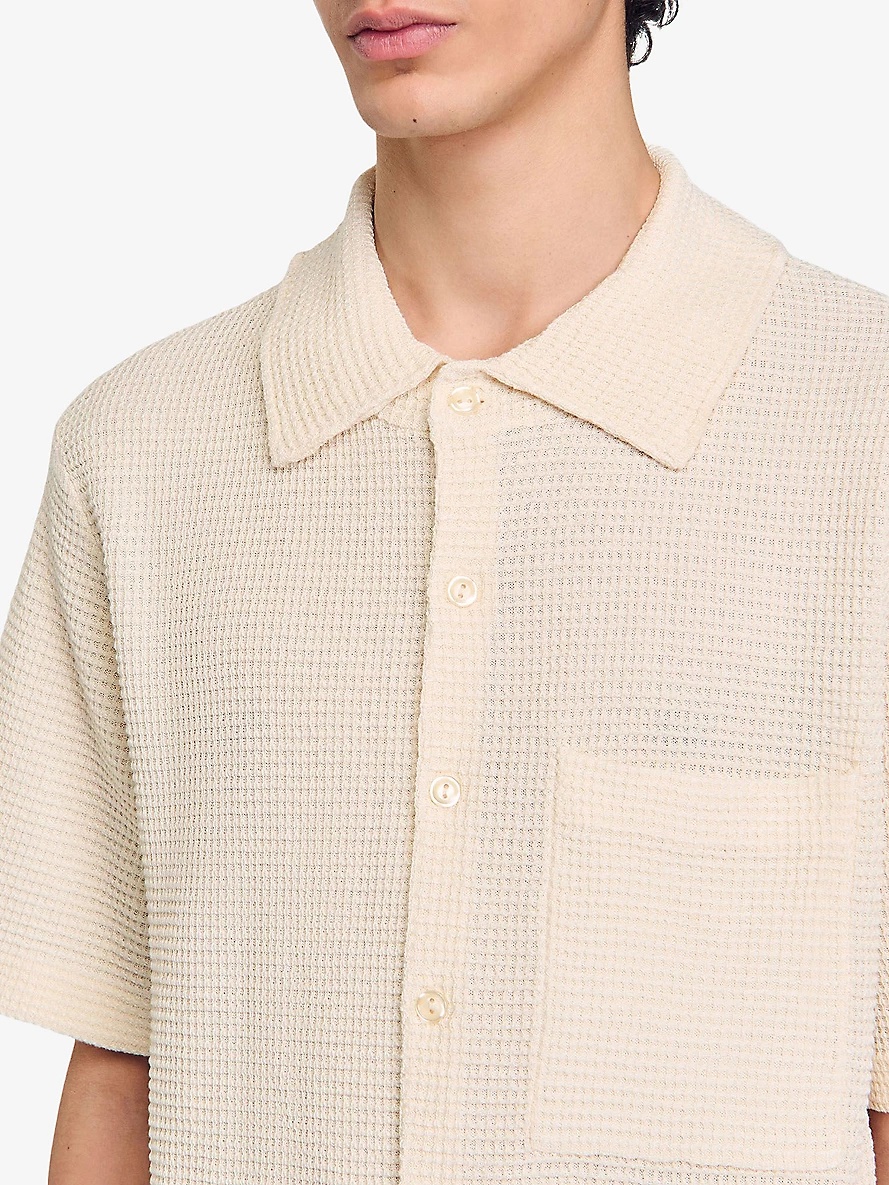 Button-Down Short-Sleeve Waffle Shirt - 5