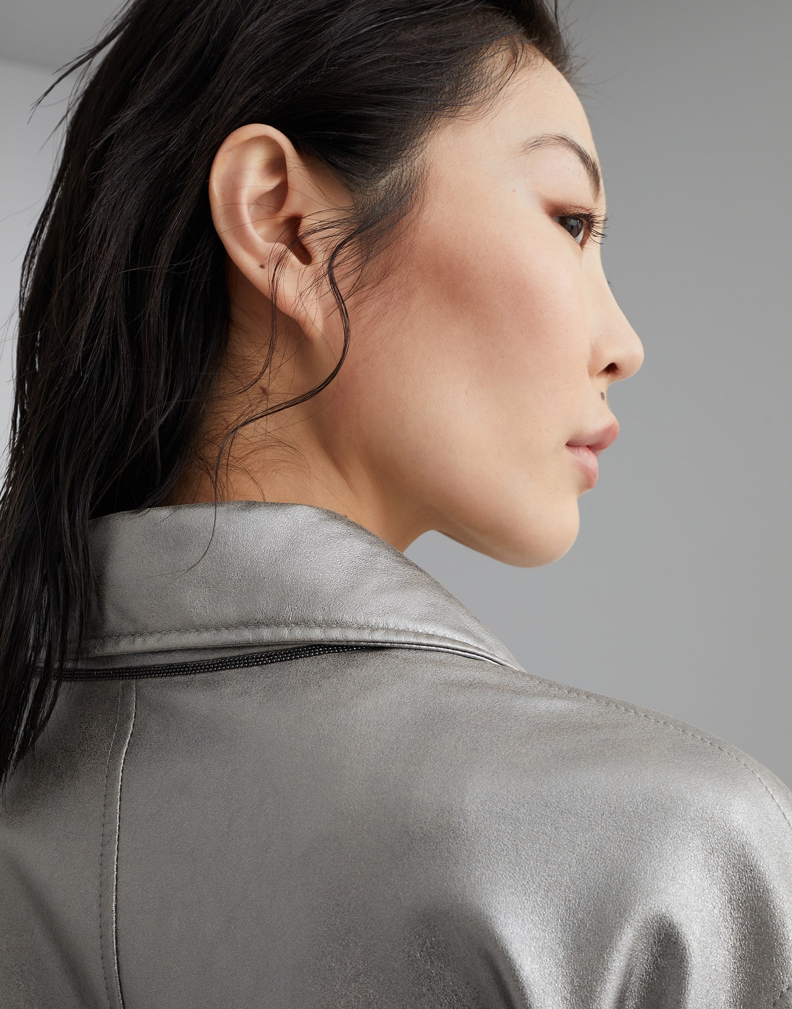 Lamé suede trench with monili - 3