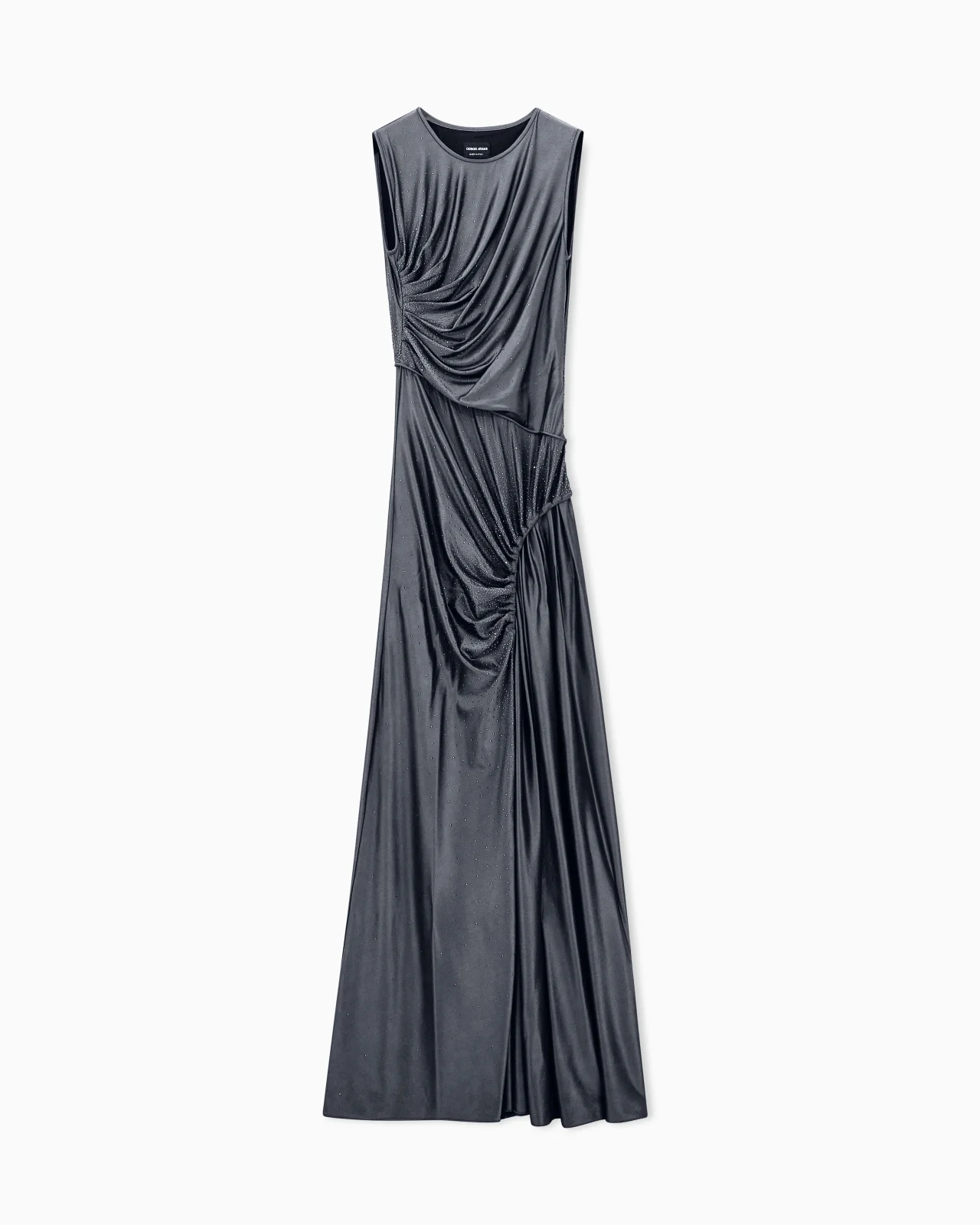 LONG DRESS IN JERSEY WITH DRAPING AND RHINESTONE EMBROIDERY - 1