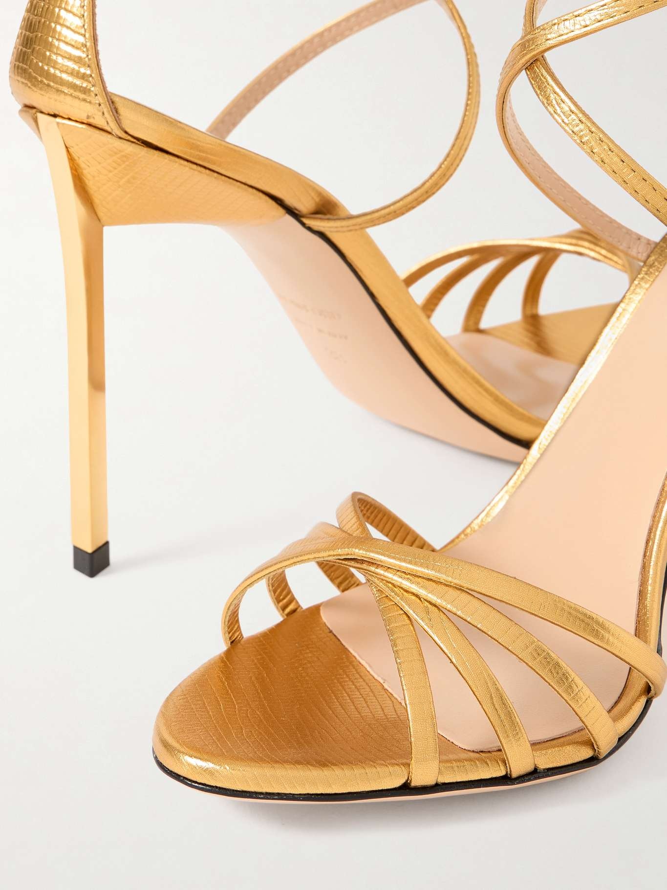 サンダル・ミュール TOM FORD Laminated leather sandals with croco print Oro TOM FORD Metallic lizard-effect leather sandals | NET-A-PORTER