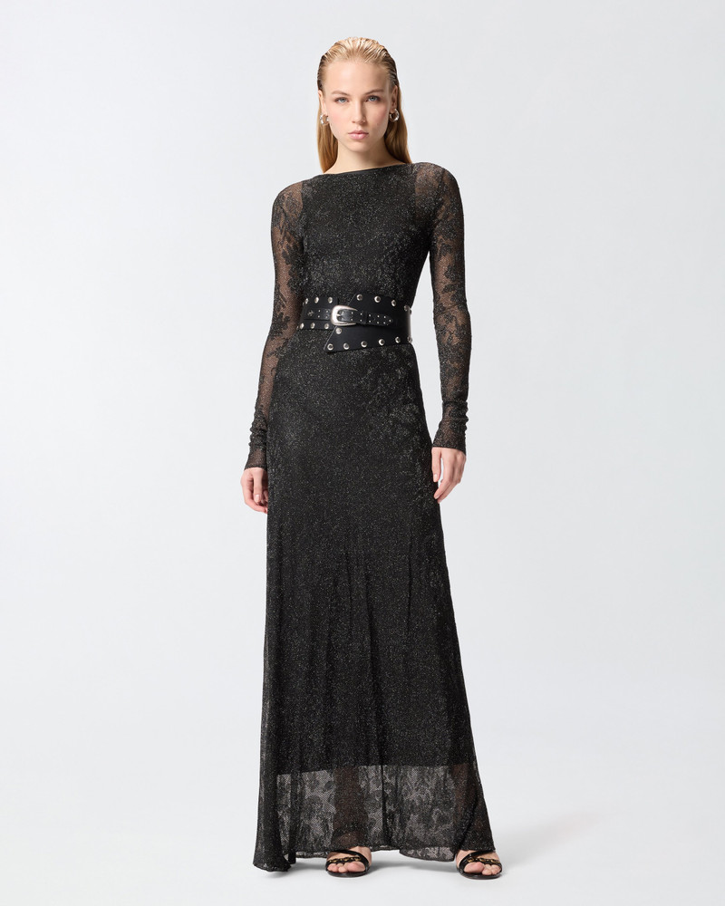 LONG DRESS WITH MESH AND FLORAL LACE 3