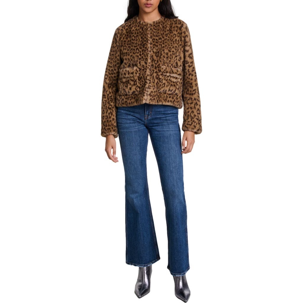 maje Cropped faux fur jacket in Leopard Print at Nordstrom - 1