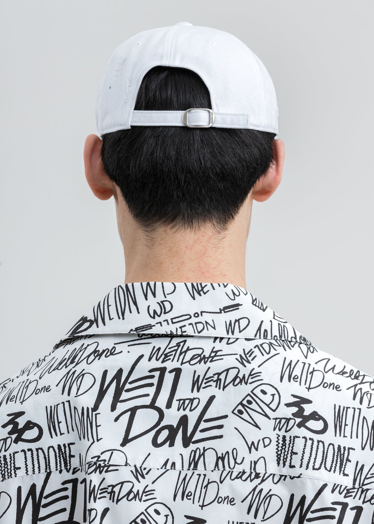 White Damaged Logo Cap - 3