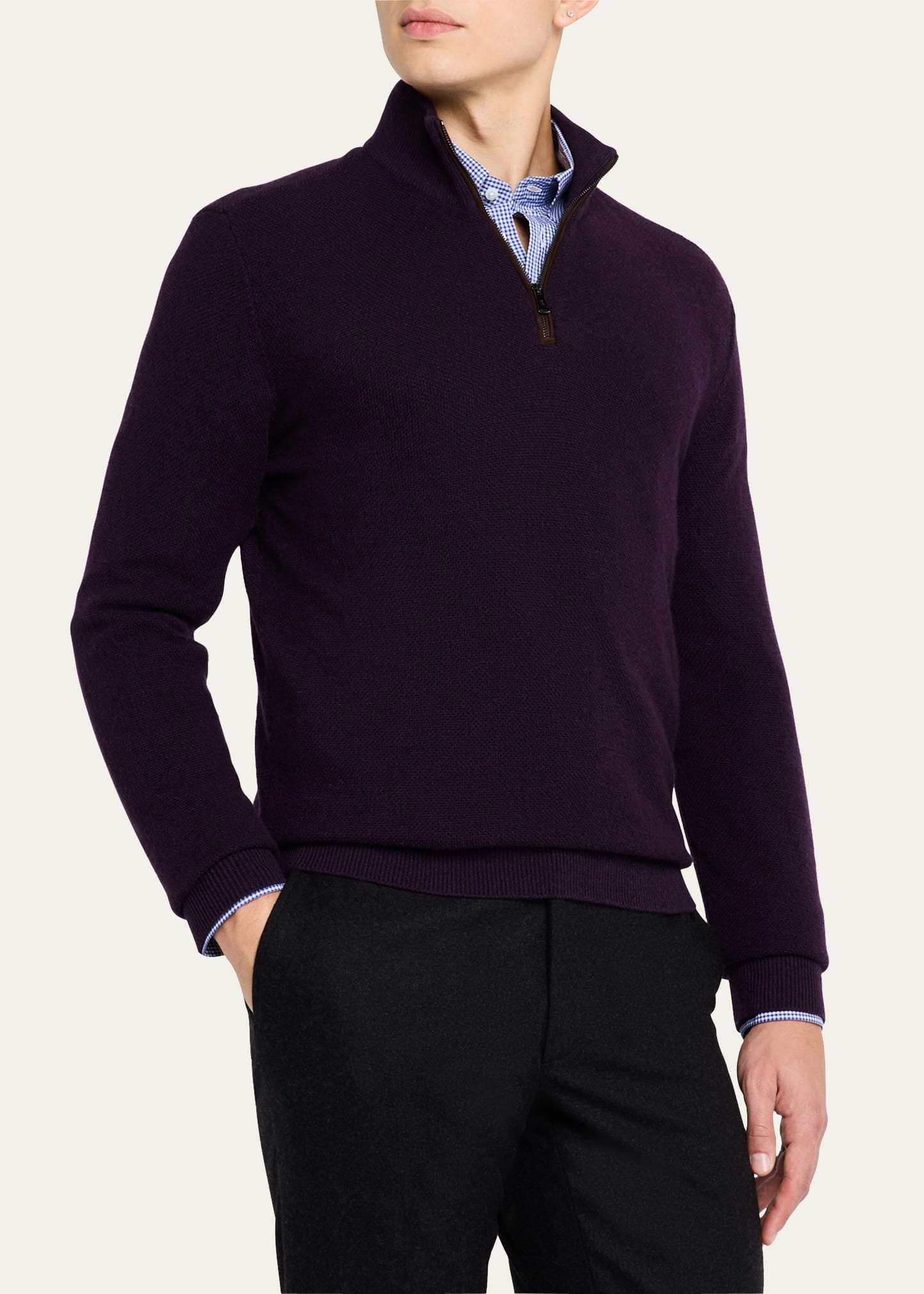 Men's Cashmere Birdseye Quarter-Zip Sweater - 4