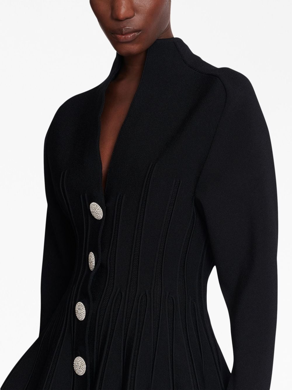 rib-knit pleated cardigan - 6
