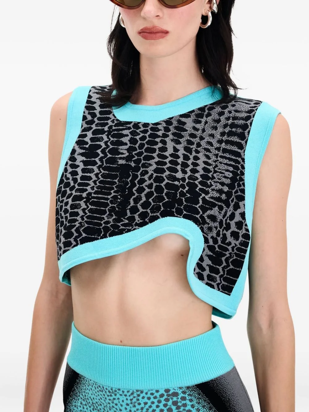 snakeskin-print asymmetrical top - 1