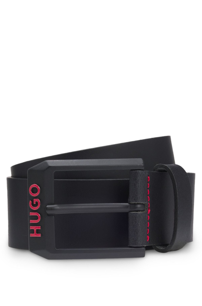 ITALIAN-LEATHER BELT WITH ANGULAR LOGO BUCKLE 1
