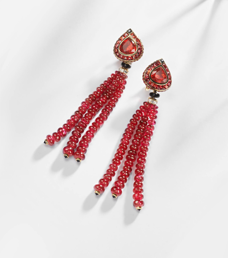 18kt gold earrings with opal, sapphire, onyx, and diamonds 5