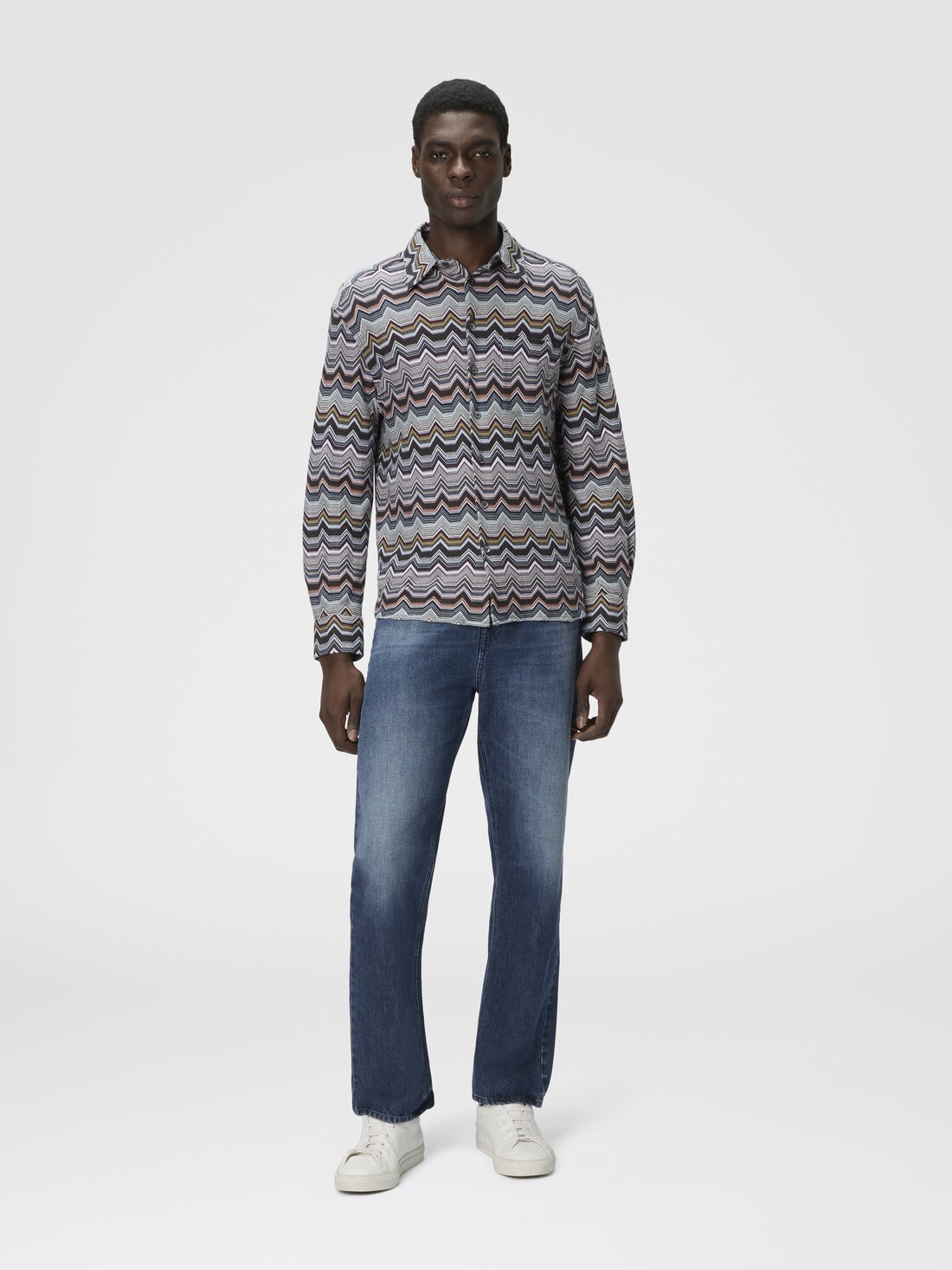 Long Sleeve Shirt with Geometric Zigzag - 2