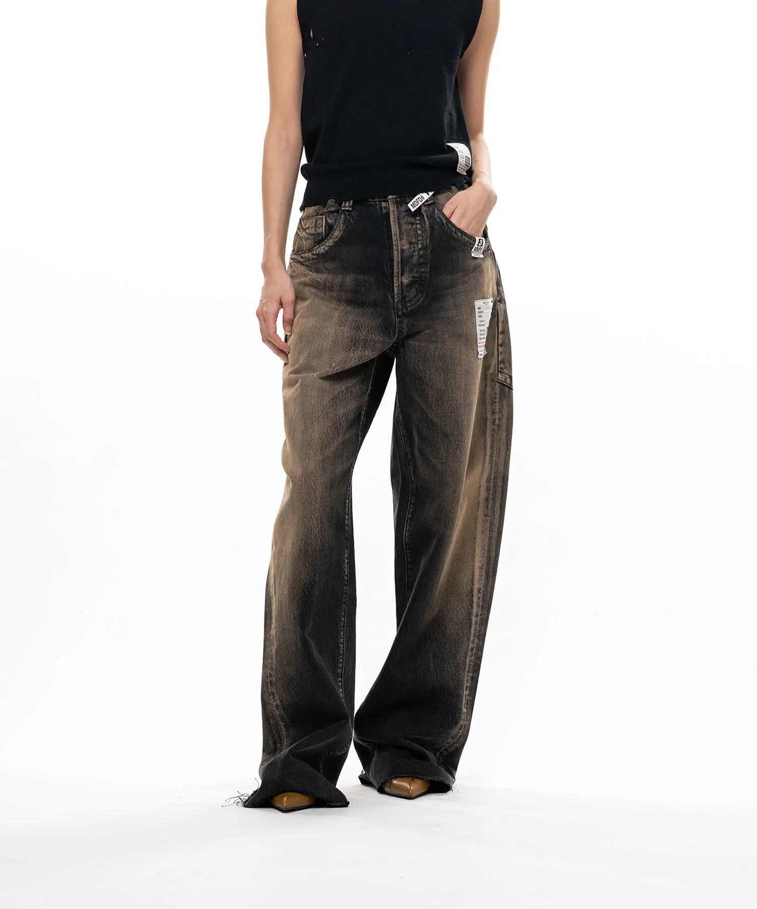 Amateur Sewn Like Wide Denim Pants - 1
