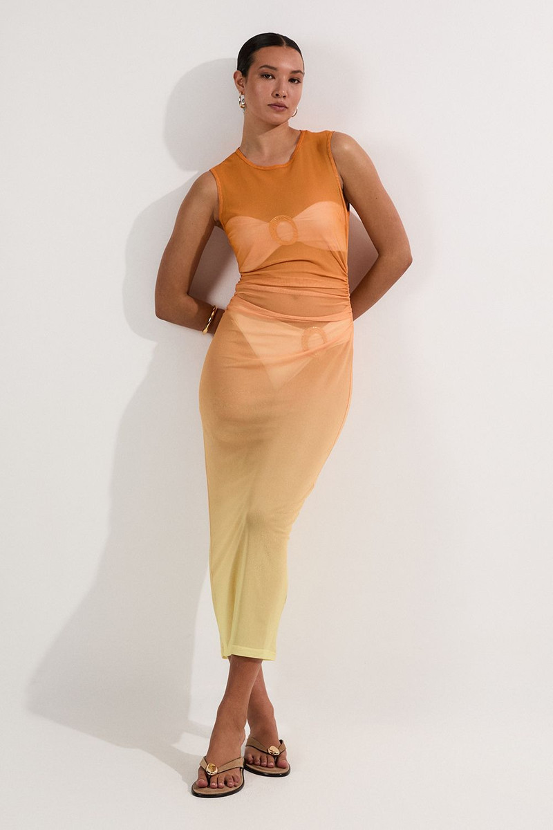 Ombre Mesh Ruched Beach Dress 1