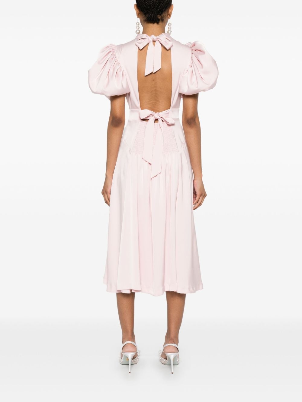 puff-sleeve satin midi dress - 4