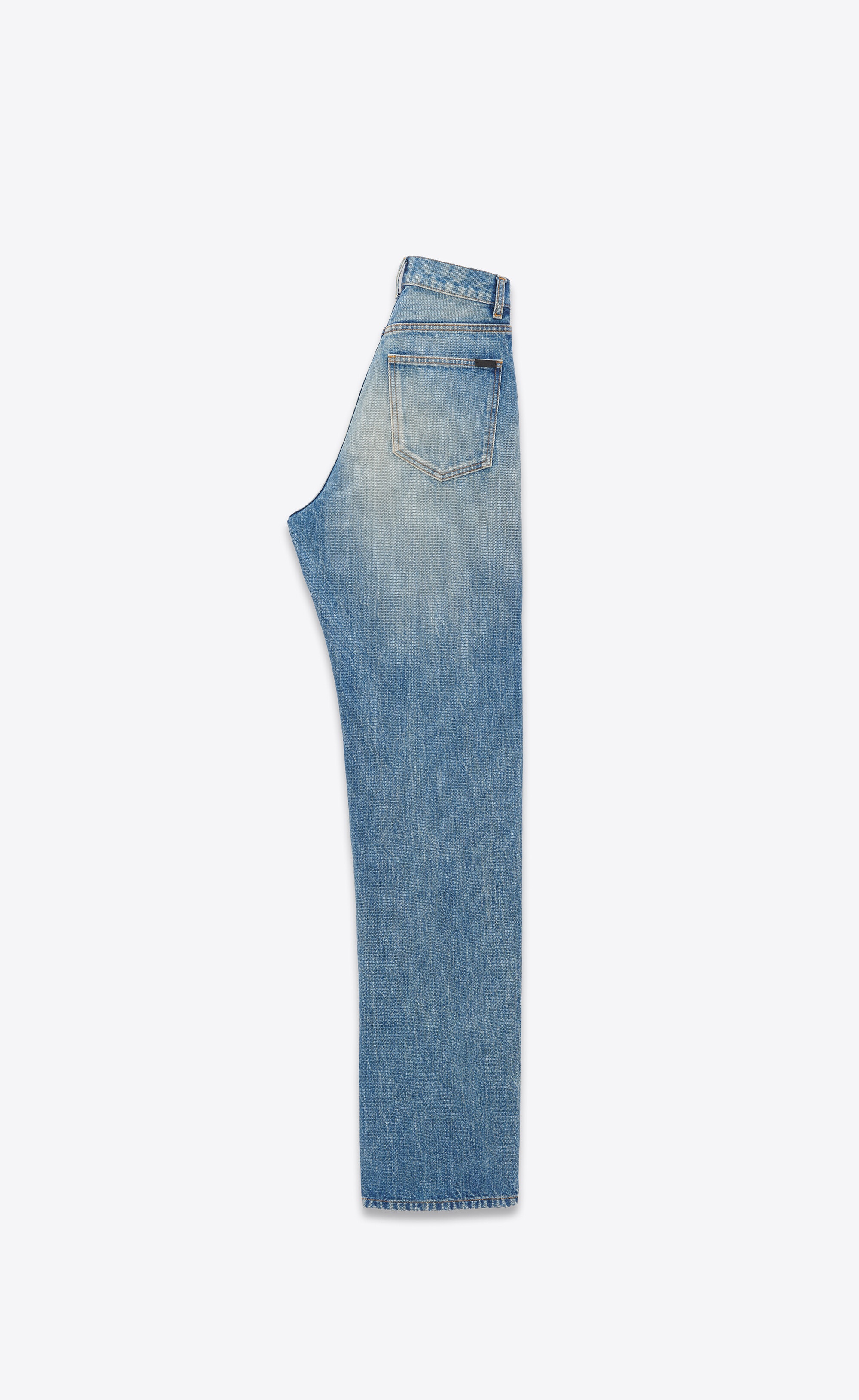SAINT LAURENT v-waist long baggy jeans in vintage blue denim