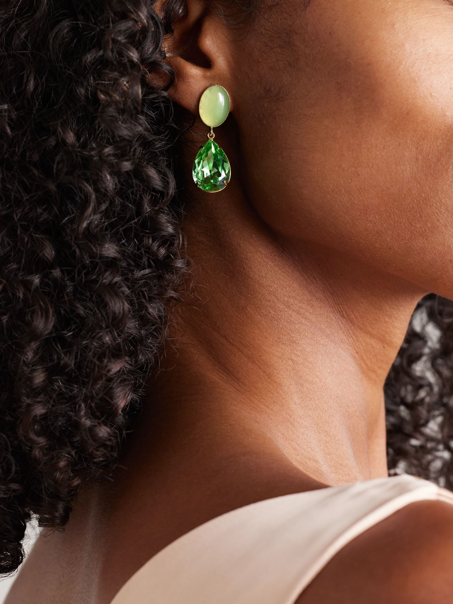 Linette gold-plated, chalcedony and crystal earrings Green - 2