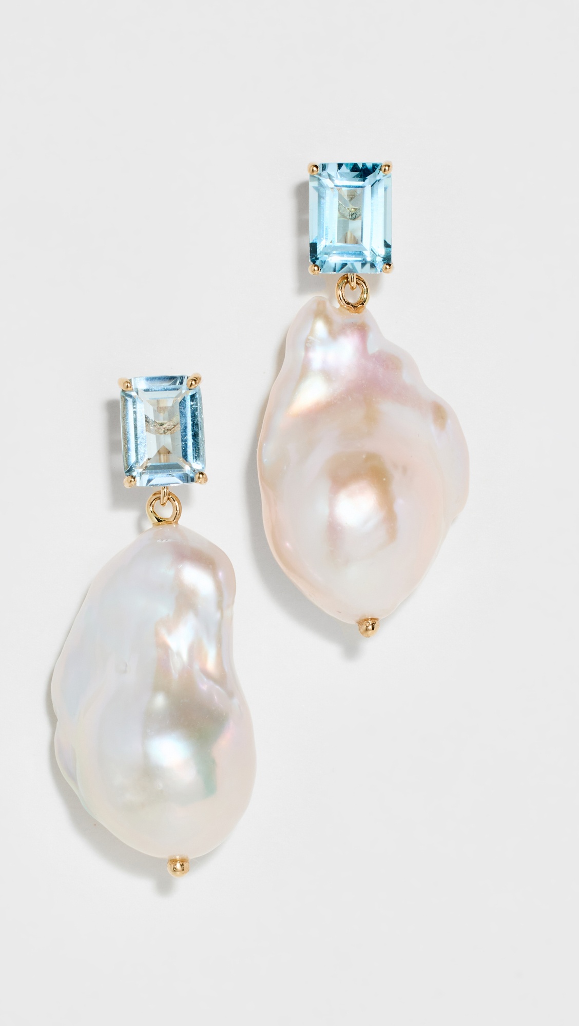 14k Blue Topaz and Baroque Pearl Drop Earrings - 1