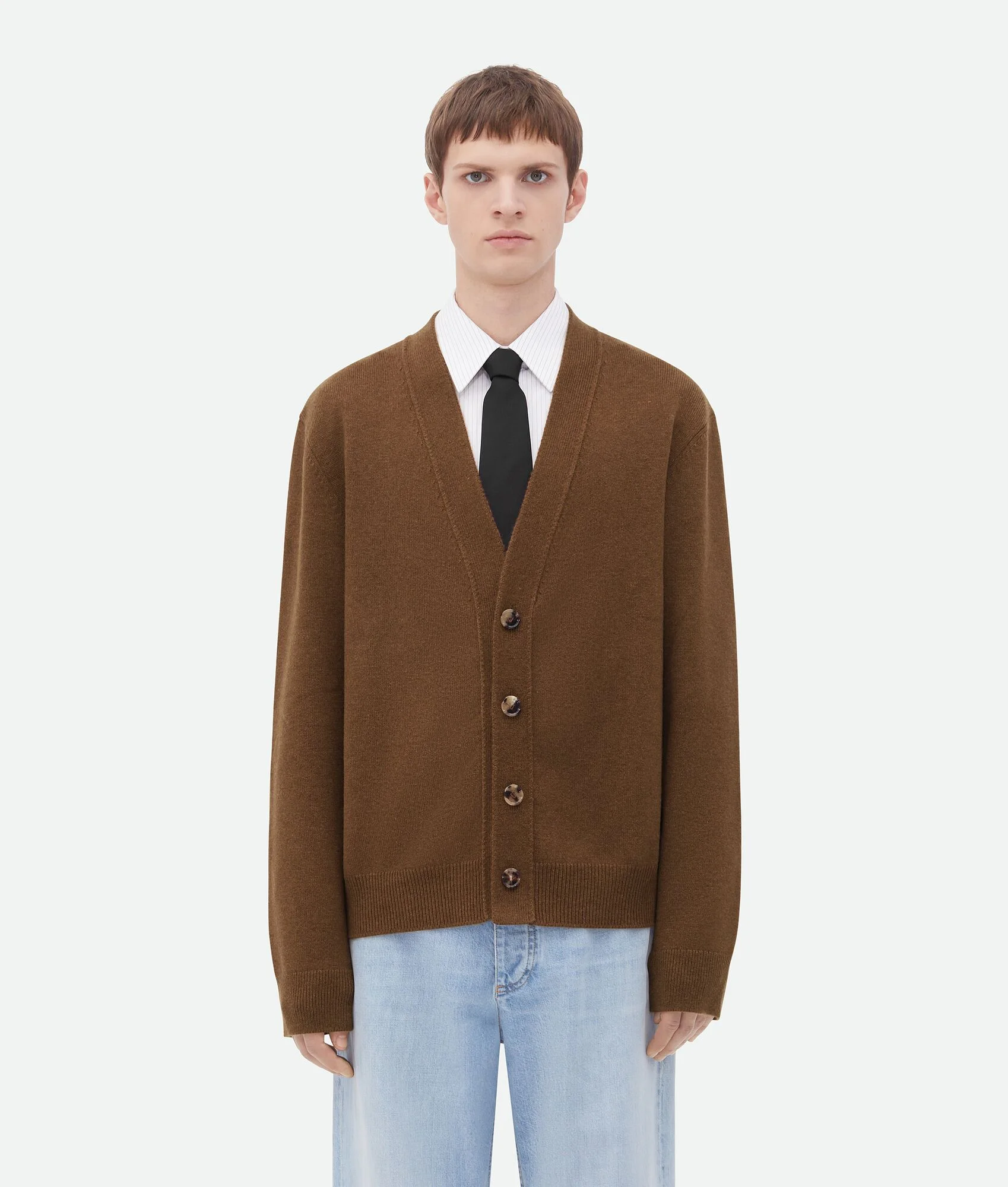 Cashmere Cardigan With Intrecciato Leather Patches - 1