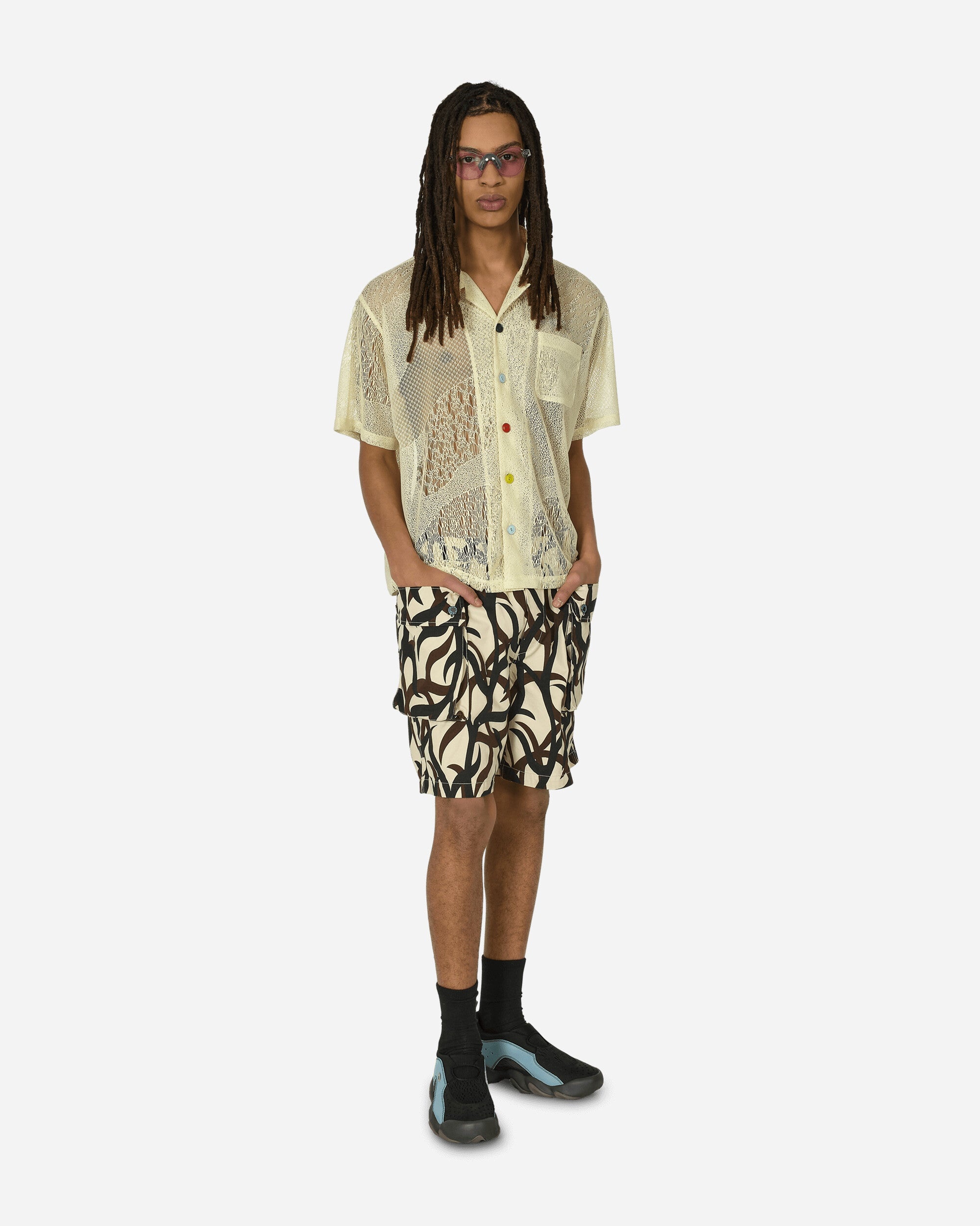Tシャツ・カットソー BRAIN DEAD \"Engineered Mesh\" shirt (T11003735WH NATURAL) Engineered Mesh Short Sleeve Button Up - Natural – Brain Dead