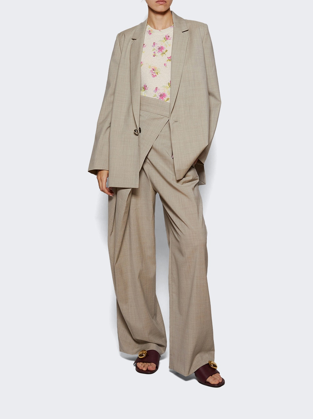 Wrap Wool Trousers Light Beige Melange - 5