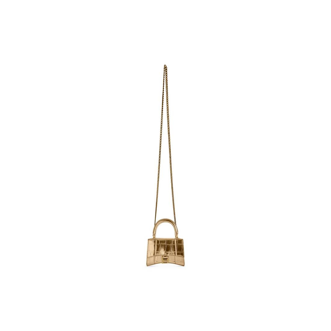 Women's Hourglass Mini Handbag With Chain Metallized Crocodile Embossed in Gold - 6
